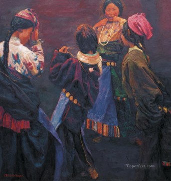 Tibetan Painting - Tibetan Girl 2004 Chen Yifei Tibet